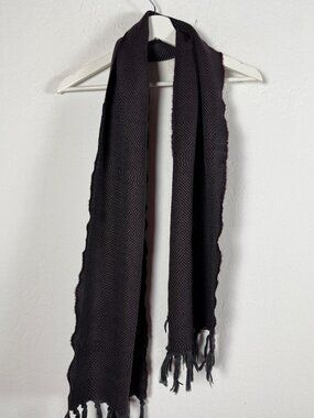 KERRY Woollen Mills Lambswool Scarf Charcoal Herringbone Fringe Soft Warm Boho